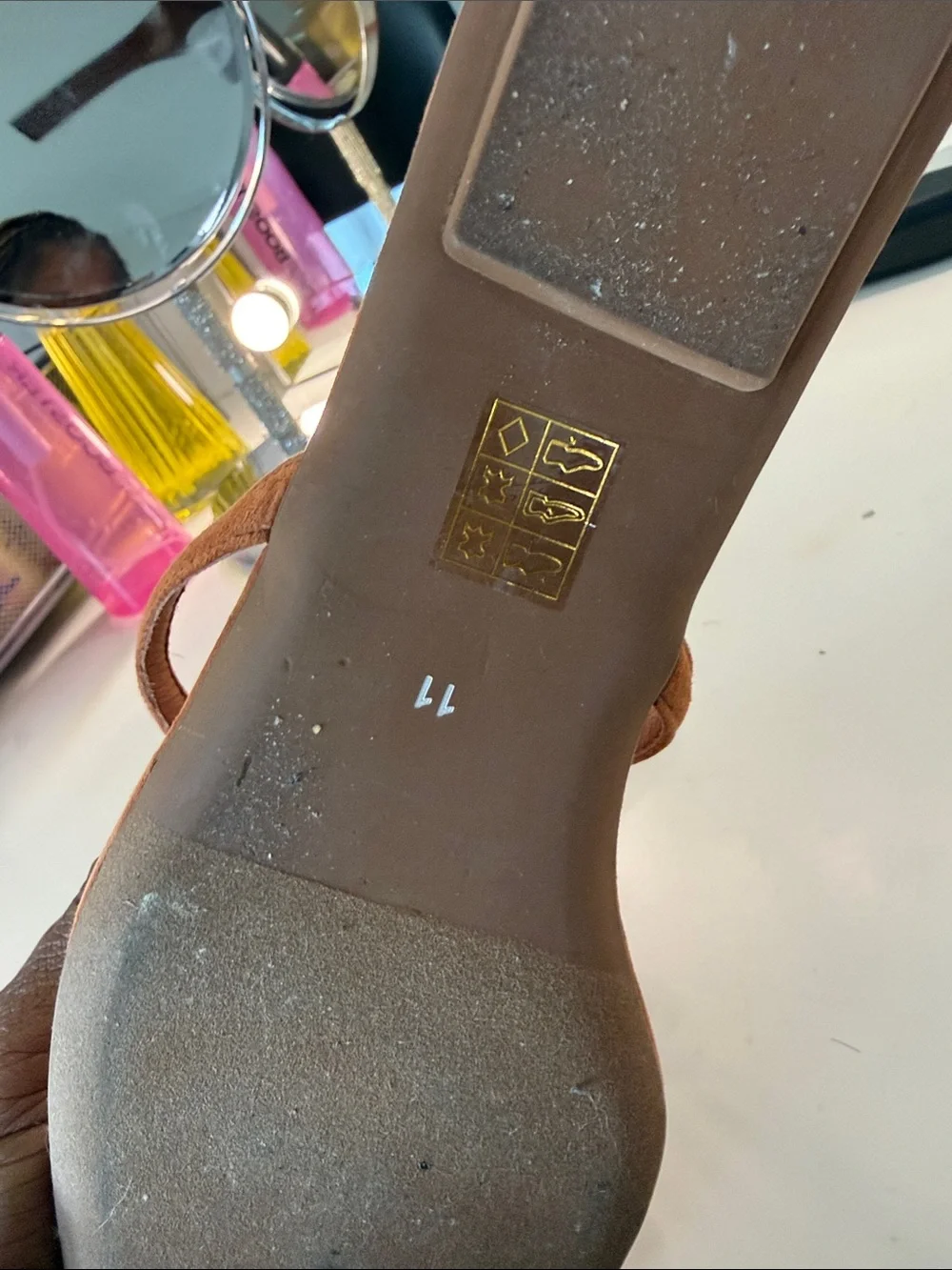 New! Jeffrey Campbell Brown Suede Slides with Gold Medallions and Amber Stones